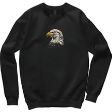 Kartal Nakışlı Şardonsuz 3 Iplik Unisex Sweatshirt – 300 Gsm – Siyah