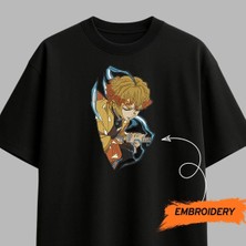 Zenitsu Agatsuma Demon Slayer Anime Nakışlı Tişört Unisex %100 Pamuk