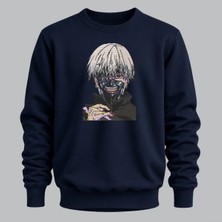 Ken Kaneki Tokyo Ghoul Anime Nakışlı Bisiklet Yaka Sweatshirt Unisex
