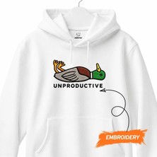Unproductive Duck Komik Ördek Nakışlı Kapüşonlu Sweatshirt Unisex Hoodie