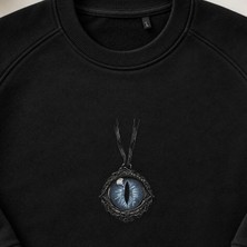 Mavi Ejderha Gözü Kolye Nakışlı Bisiklet Yaka Sweatshirt Unisex