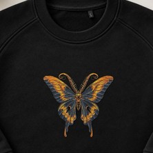 Altın Atlas Güvesi Nakışlı Bisiklet Yaka Sweatshirt Unisex