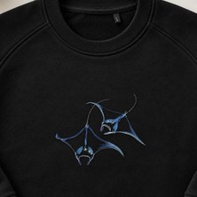 Soyut Çizgi Vatoz Nakışlı Bisiklet Yaka Sweatshirt Unisex