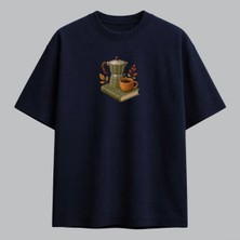 Moka Pot Kahve ve Kitap Tasarımlı Nakışlı Tişört Unisex %100 Pamuk