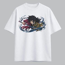 Giyu Tomioka Su Nefesi Demon Slayer Anime Nakışlı Tişört Unisex %100 Pamuk