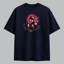Samuray Kadın ve Sakura Japon Sanatı Nakışlı Tişört Unisex %100 Pamuk