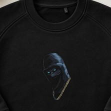 Kapüşonlu Maskeli Gotik Portre Nakışlı Bisiklet Yaka Sweatshirt Unisex