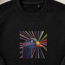 Lazer Gözlü Psikedelik Kaz Nakışlı Bisiklet Yaka Sweatshirt Unisex