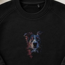 Renkli Border Collie Köpek Nakışlı Bisiklet Yaka Sweatshirt Unisex