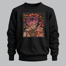 Ryomen Sukuna Jujutsu Kaisen Anime Nakışlı Bisiklet Yaka Sweatshirt Unisex