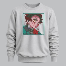 Tanjiro Kamado Demon Slayer Anime Nakışlı Bisiklet Yaka Sweatshirt Unisex