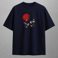 Kızıl Güneş Sakura ve Kuşlar Japon Sanatı Nakışlı Tişört Unisex %100 Pamuk