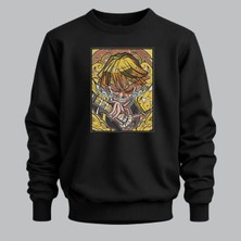 Zenitsu Agatsuma Demon Slayer Anime Çerçeveli Nakışlı Bisiklet Yaka Sweatshirt Unisex