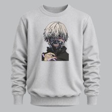 Ken Kaneki Tokyo Ghoul Anime Nakışlı Bisiklet Yaka Sweatshirt Unisex