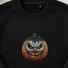 Kötü Balkabağı Palyaço Nakışlı Bisiklet Yaka Sweatshirt Unisex