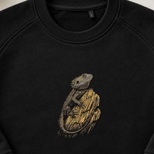 Sakallı Ejderha Kertenkele Nakışlı Bisiklet Yaka Sweatshirt Unisex