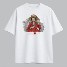 Luffy One Piece La Casa De Papel Anime Nakışlı Tişört Unisex %100 Pamuk
