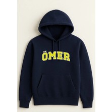 Kişiye Özel Yazılı Şardonlu 3 Iplik Hoodie – Lacivert 300 Gsm Unisex Sweatshirt
