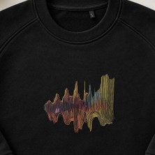 Renkli Dalga Formu Soyut Çizgi Nakışlı Bisiklet Yaka Sweatshirt Unisex