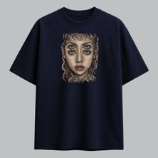 Dört Gözlü Kadın Portre Sürreal Sanat Nakışlı Tişört Unisex %100 Pamuk