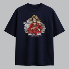 Luffy One Piece La Casa De Papel Anime Nakışlı Tişört Unisex %100 Pamuk