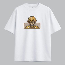 Zenitsu Agatsuma Chibi Demon Slayer Anime Nakışlı Tişört Unisex %100 Pamuk