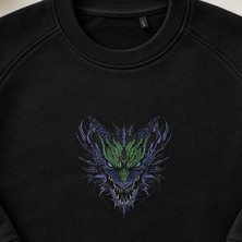 Vahşi Ejderha Kafası Nakışlı Bisiklet Yaka Sweatshirt Unisex