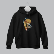 Zenitsu Agatsuma Demon Slayer Anime Nakışlı Kapüşonlu Sweatshirt Unisex Hoodie