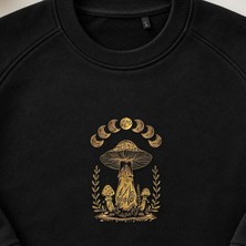 Ay Evreleri Boho Mantar Nakışlı Bisiklet Yaka Sweatshirt Unisex