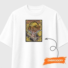 Zenitsu Agatsuma Demon Slayer Anime Çerçeveli Nakışlı Tişört Unisex %100 Pamuk