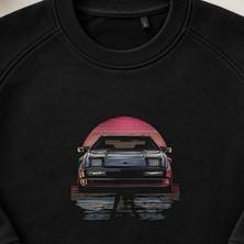 Gün Batımı Retro Spor Araba Nakışlı Bisiklet Yaka Sweatshirt Unisex