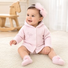 Tonton Bebe Pembe Kapüşonlu Kız Bebek Hırka, Taç ve Çorap Seti