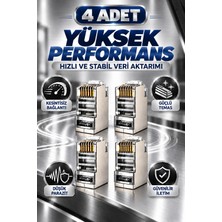 Pemberton 4 Adet / RJ45 Cat6 Konnektör Metal Gövdeli Ağ Kablosu Jakı / Gold Kaplama Kontak Yüksek Performans Konnektör
