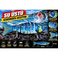 Su Üstü Maket Balık Kendinden Aksiyonlu Çok Eklemli Hareketli Gövde 3D Gözlü Çift Üçlü Iğneli Mavi
