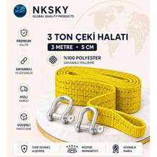 Ton Araç Çekme Halatı 3 Metre 5 cm Genişlik Güçlendirilmiş Uçlu Oto Çeki Halatı (Sarı)