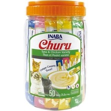 Inabacıao Churu Cream Ton Balıklı ve Tavuklu Sıvı Kedi Ödül Maması 14GR (50'li)+Saklama Kabı Hediye!
