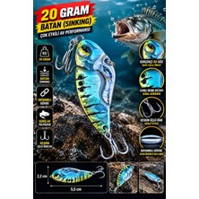 20 gr Metal Jig Balık Avı Kaşığı Batan Model Holografik Mavi Yeşil 3D Gözlü Çift Üçlü Iğneli