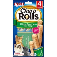 Inaba Cıao Churu Rolls Tavuk Sargılı Ton Balıklı Kedi Ödül Maması 10GR (4'lü)