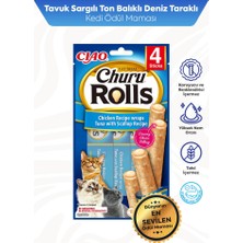 Inaba Cıao Churu Rolls Tavuk Sargılı Deniz Taraklı ve Ton Balıklı Kedi Ödül Maması 10GR (4'lü)