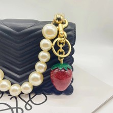 Siriderya Çilek Anahtarlık Kırmızı Çanta Süsü Charm Strawberry Red Gold