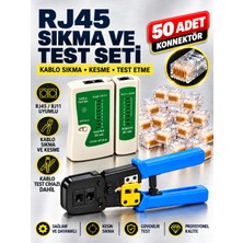 Pemberton Profesyonel RJ45 RJ11 Kablo Sıkma ve Test Seti – Güçlü Sıkma Kesme Pensesi + Kablo Test Cihazı + 50 Adet RJ45 Konnektör Cat5 CAT5E Cat6 Ethernet Lan Internet Kablo Ucu Montaj ve Test Seti