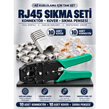 Pemberton RJ45 Profesyonel Ağ Kablolama Sıkma Pensesi + 10 Adet RJ45 Konnektör + 10 Adet Koruma Koveri Cat5 CAT5E Cat6 Ethernet Lan Internet Kablo Ucu Kesme Soyma Sıkma Montaj Seti
