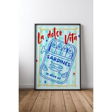 La Dolce Vita Sardines Poster, Italian Kitchen Çerçeveli Tablo Poster Mutfak Duvar Dekoru Hediye