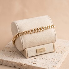 Rui Qi Jewelry Vıp Seri 316L Çelik Gold Renk Merkezi Zirkon Taşlı Klasik Gurmet Zincir Bileklik 18 cm