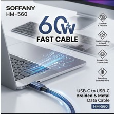 Soffany HM-560 60W Fast Usb-C To Usb-C Örgülü Şarj Kablosu - Lisinya - 987451-RST-OZD