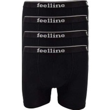 4 Adet Feelline Siyah Pamuklu Doğal Likralı Erkek Boxer — Beden: Xl