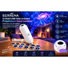 Serreha 12 Diskli USB Yıldız ve Galaksi Projeksiyon Gece Lambası