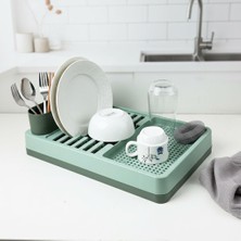 Deconox Aqua Gri Tezgah Üstü Bulaşıklık - 42X26X12 cm Pratik Tabak ve Bardak Kurutma Rafı