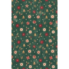 Rugzella Yılbaşı Halısı Çam Yeşili Krem Kırmızı Soluk Vintage Noel Halısı Yıkanabilir Halı