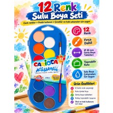 The Monarch Co Acquarell 12 Renk Sulu Boya Seti - 30 mm Geniş Tablet, Fırça Hediyeli Okul ve Hobi Boyası